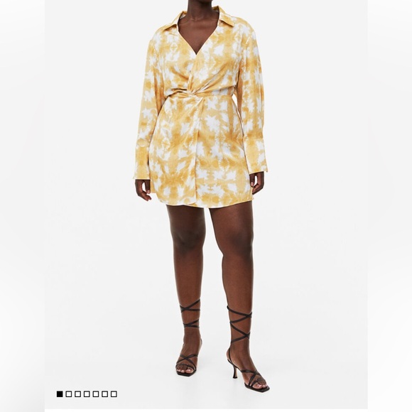 NWT H&M Twist Waist Midi Dress-Yellow/White Print-SOLD OUT Size XXL - Picture 7 of 7